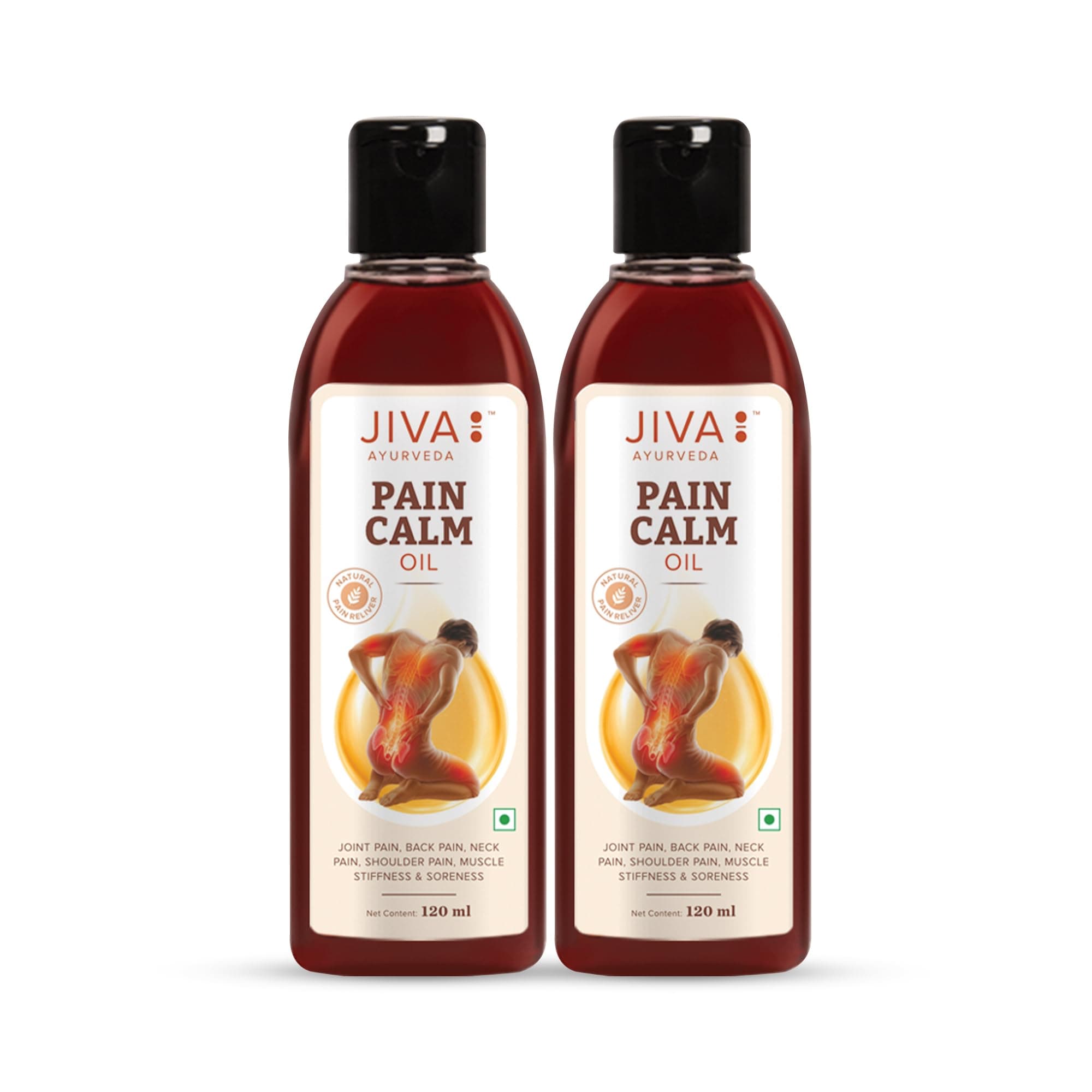 Jiva Pain Calm Oil 120 ml | Blend Of 5 Ayurvedic Oils | Relieves Knee, Legs, Shoulder, Muscle & Joint Pain | Controls Swelling And Joint Inflammation -(Pack Of 2)