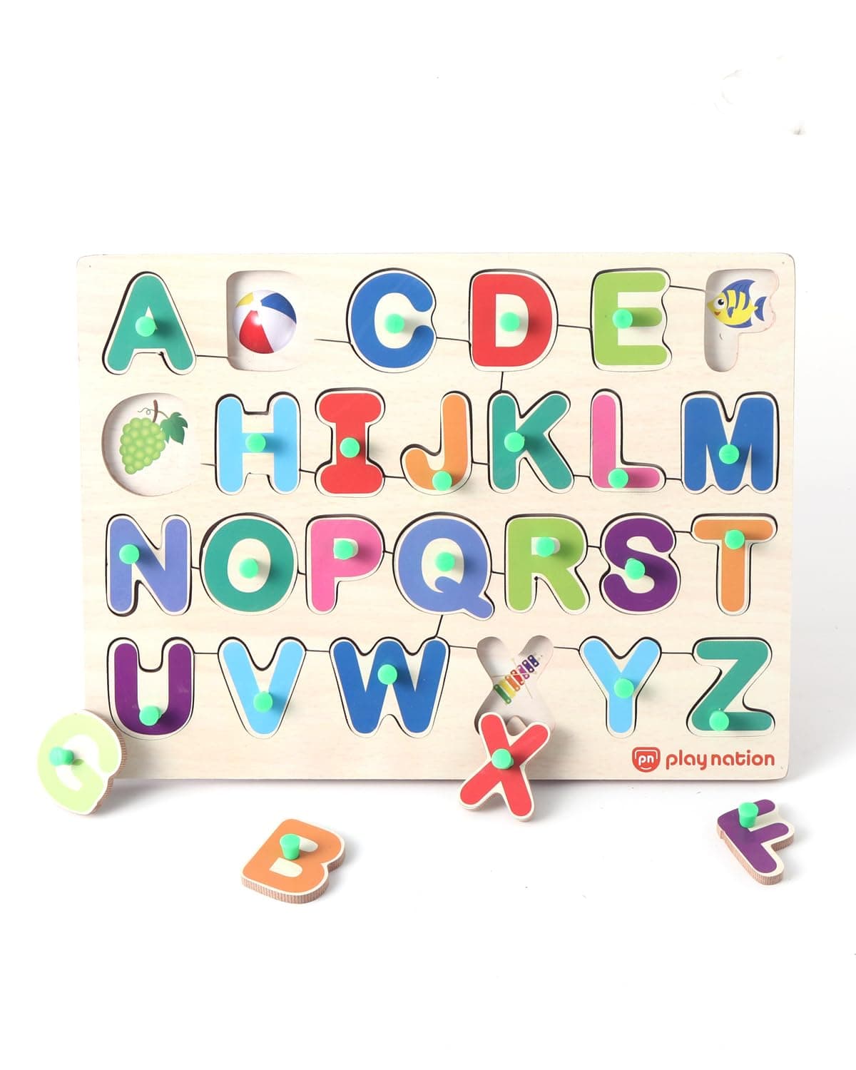 Play Nation Premium 26 Pieces Wooden Capital Alphabet Knob&Peg Puzzle for Kids, ABCD Toys for Kids,Preschool Montessori Educational&Learning Letters Puzzle Board,Brain Development18+ months,Ideal Gift