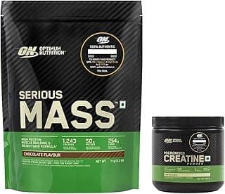 OPTIMUM NUTRITION Serious Mass - Chocolate - 1 Kg and Creatine 250g, Unflavored, Powder, 2 count, 83 Servings