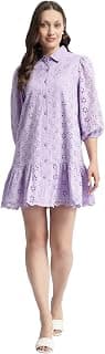 Madame Lilac Flared Hem Schiffli Mini Dress