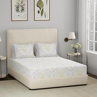 maspar Eclectic Garden Allie Cotton Printed Yellow King Bed Sheet with Pillow Case