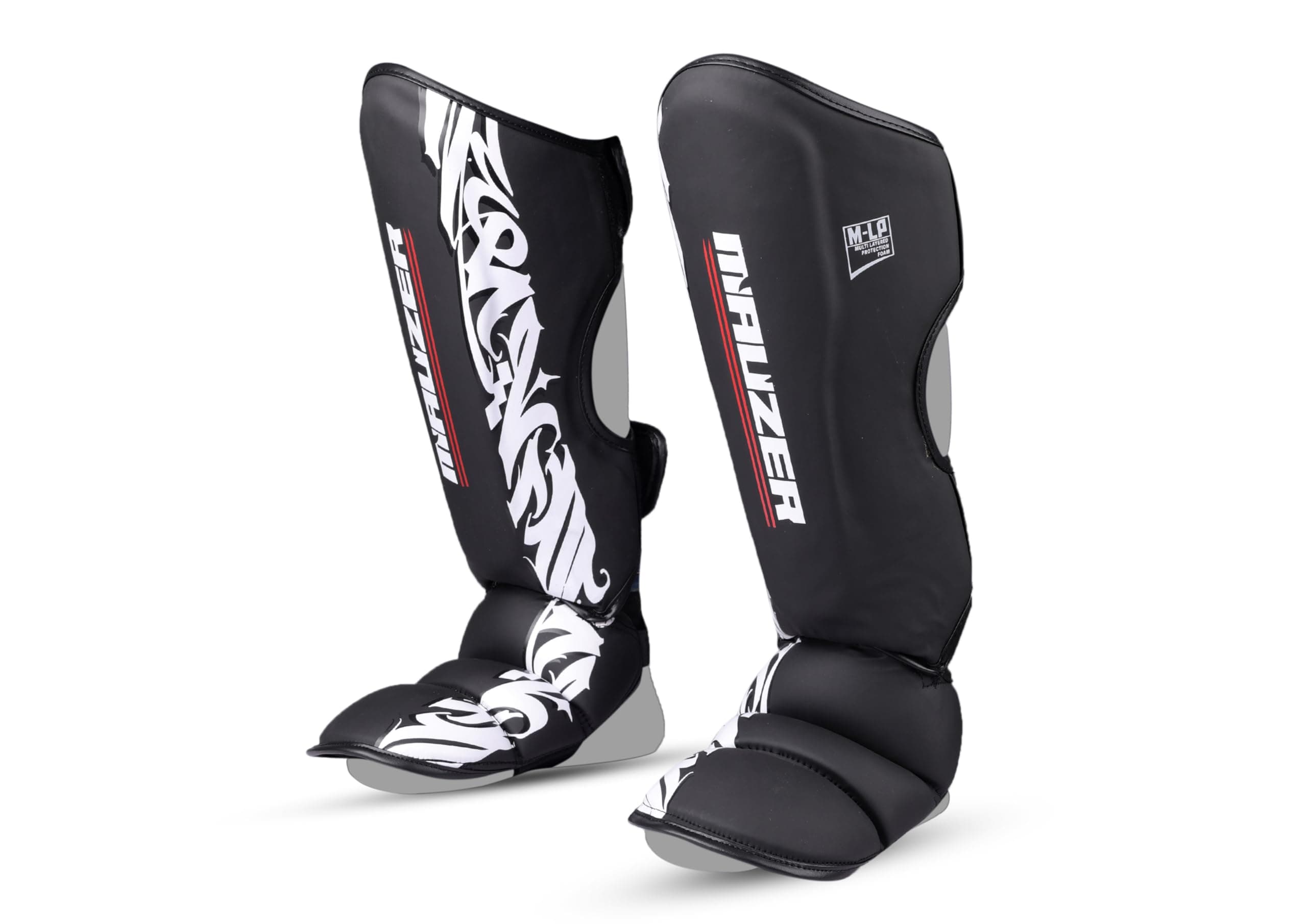 Mauzer Muay Thai MMA Shin Guards & Foot Protection Medium Size | Kickboxing Instep Protectors | High-Density EVA Padding | Adjustable Velcro Straps | Durable Synthetic Leather (Medium)