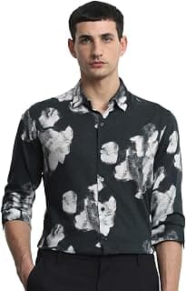 MUFTI Dark Green Abstract Slim Fit Shirt