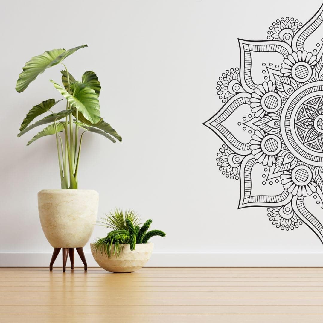 INKFENCE 110 cm Monochrome Mandala Wall Sticker Self Adhesive Sticker (Pack of 1)