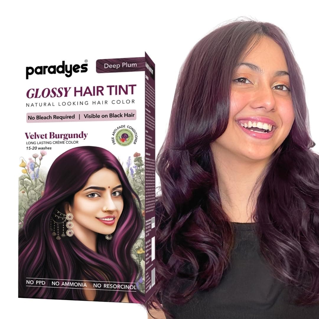 Paradyes Velvet Burgundy No Bleach Hair Tint | Glossy Hair Color | Visible on Virgin Black Hair | Natural-Looking, Glossy Finish | PPD-Free