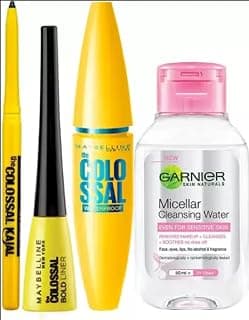 MAYBELLINE NEW YORK Sara's Eye Makeup Favourites (Colossal Kajal, Colosal Bold Liner and Colossal Waterproof Mascara with Micellar 50ml Free) (Black, 144.3 g)