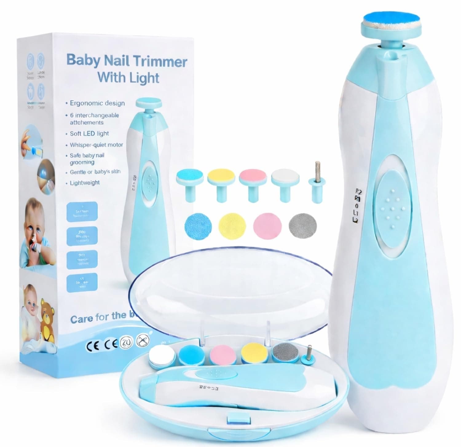 Toy Imagine Electric Baby Nail Trimmer with LED Light Baby Nail Cutter for Newborn 0–6 Months Gentle Nail Filer with 6 Filer Heads Adjustable Speed Quiet Baby Grooming Kit for Kids Multi Colour