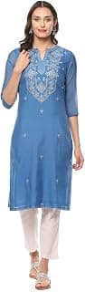 BIBA Women Cotton Blend Regular Fit Straight Yarndyed Kurta