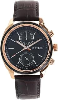 Titan Workwear Quartz Multifunction Black Dial Brown Leather Strap Watch for Men - NT1733KL03
