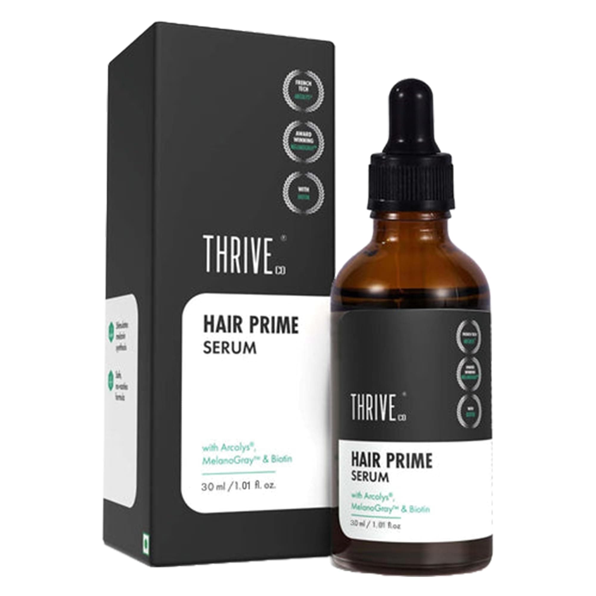 ThriveCo Anti Grey Hair Serum | Reverse Greying Hair & Beard | Advanced Clinically Proven Grey Hair Treatment | Hair Prime Serum with Arcedin® + Arcolys® + Biotin | Lightweight, Non Sticky | For Men & Women | 30ml