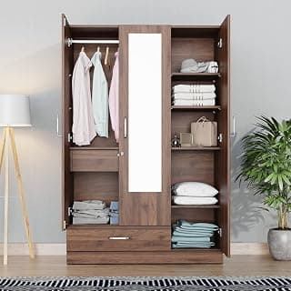 Wakefit Wardrobe for Bedroom | 1 Yr Warranty | Cupboard for Bedroom, Almirah, Wooden Wardrobe, Multi-Shelves with 2 Drawer, Mirror & Hanger, Density:680–750 kg/m³, Free Installation(Gingham - CW)