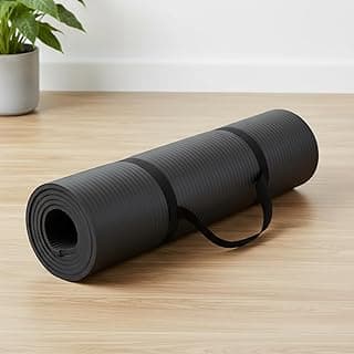 AmazonBasics Nitrile Butadiene Rubber 13mm Extra Thick Yoga | Exercise Mat with Carrying Strap | for Men & Women | Black