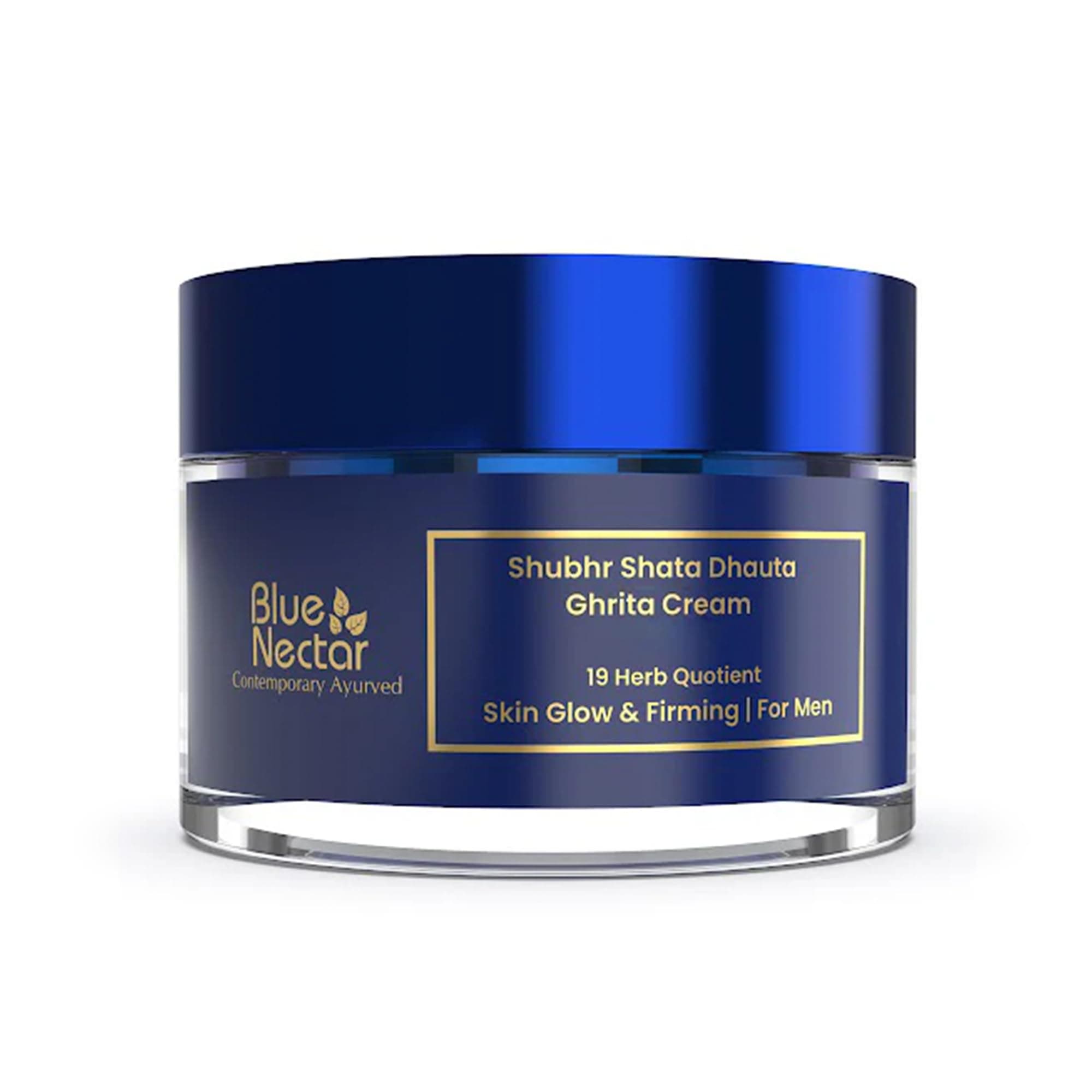 Blue Nectar Shata Dhauta Ghrita Cream for Men | Glow Skin Face Moisturiser | 100 Times Washed Ghee Face Moisturizer for Face Brightening | Natural Glow Saffron Face Cream for Daily Use (19 Herbs, 50g)