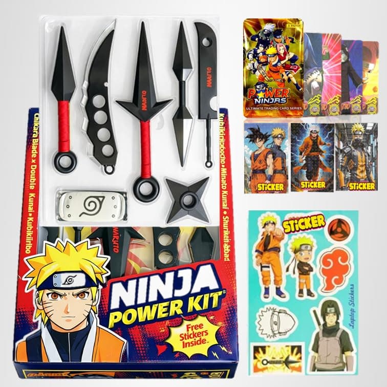 kashsell |Naruto Kunai Knife |Chakra Blade|Shuriken Star| Head Band |Stickers |Trading Cards|Mega Combo Pack |Ninja Toy Weapon Cosplay Set Kit for Kids