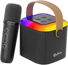 pTron Newly Launched Fusion Tunes 10W Mini Bluetooth Speaker with Wireless Karaoke Mic, 8Hrs Playtime, Vivid RGB Lights, Voice Effects, Multi-Play Modes BT5.1/TF Card & Type-C Charging Port (Black)