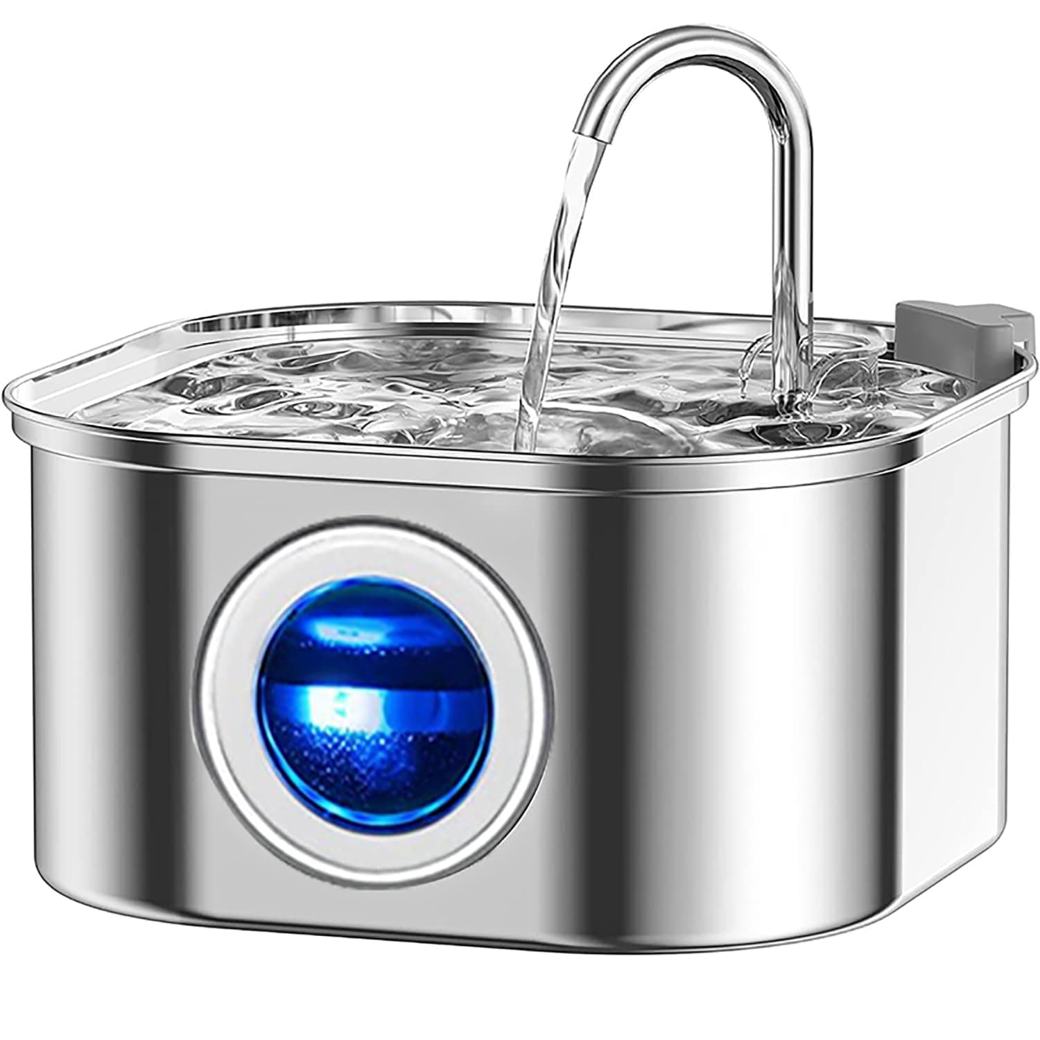 Foliam® Cat Water Fountain - 3.2L/108oz Stainless Steel Pet Water Drinking Fountain for Cats Indoor, Dog Water Fountain with Water Level Window (Steel, Square 3L-1)