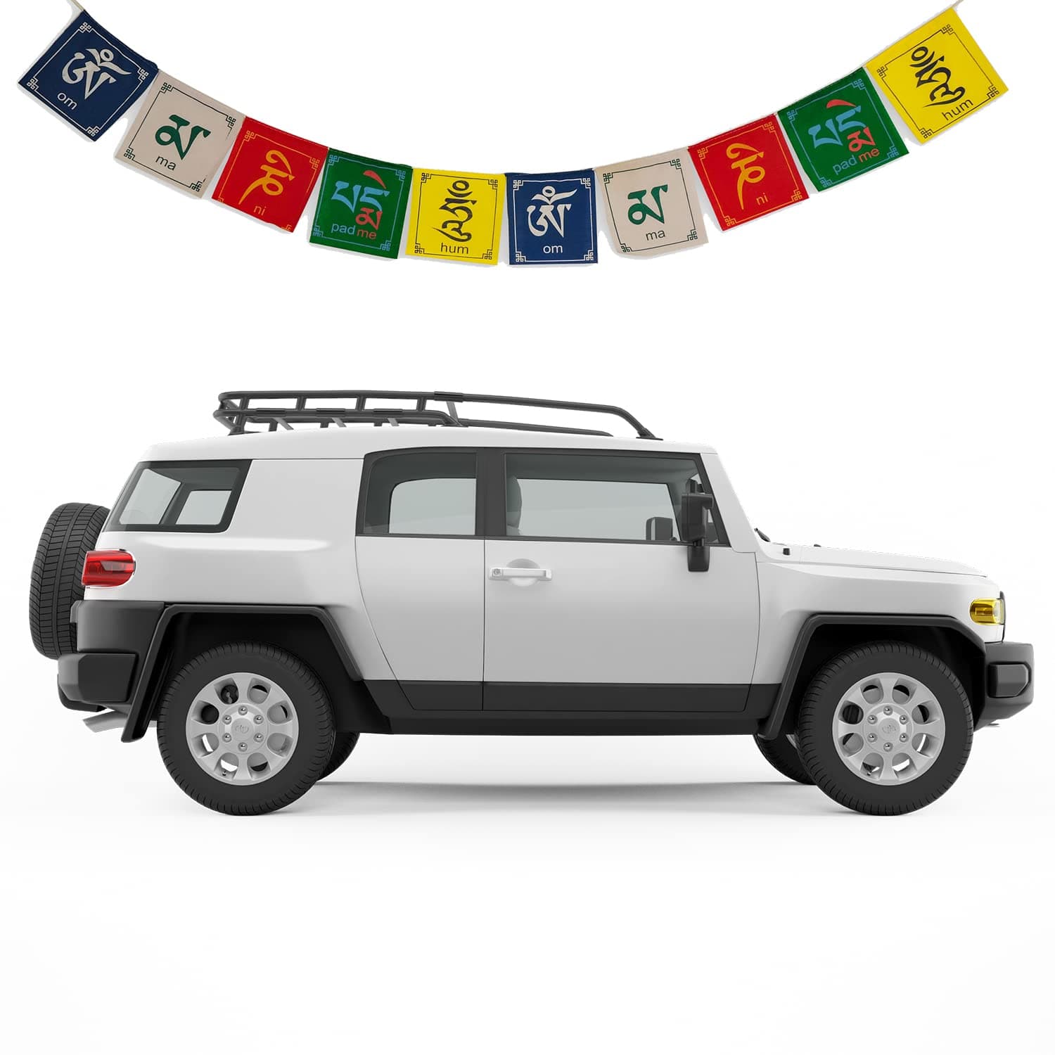 Mr. Carve Tibetan Prayer flag for CAR | Peace Mantra Leh Ladakh Flag For Car | Home Decoration Prayer Tibetan flag | Om Mani Padme Hum | Multicolour (Pack of 5)