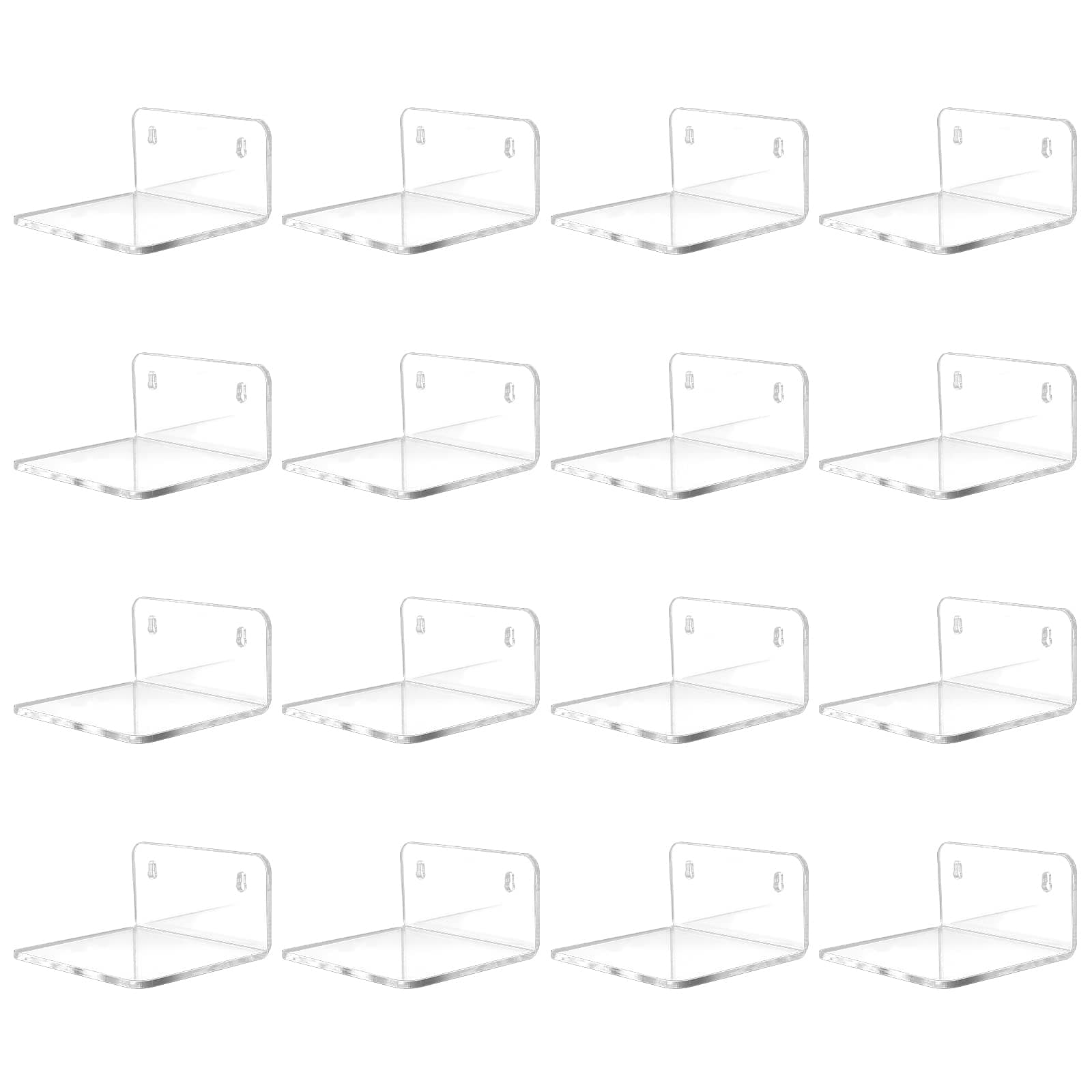Trailwalk Acrylic Mini Floating Shelf, 16 Pack - Clear, Modern Wall Shelf for Office, Bedroom, Living Room - Mounted Storage for Pop Figures, Plants, Pictures