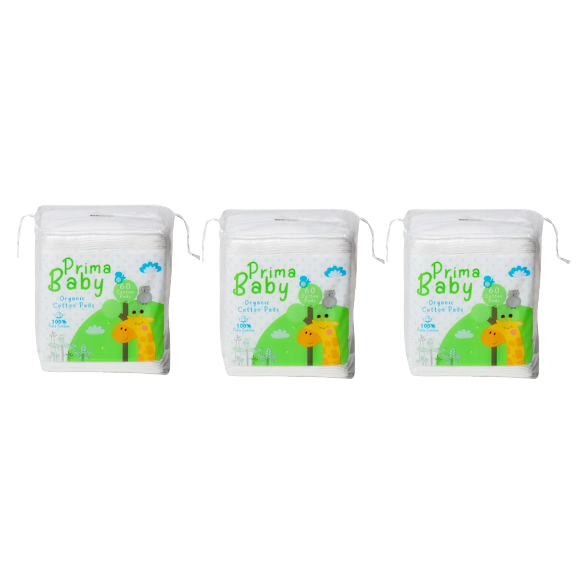 Prima Baby Cotton Squares, Soft and Gentle, Chemical free for kids, 60 Pcs - Combo Pack of 3, 1 count