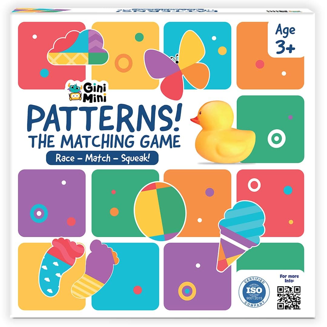 GiniMini Pattern! The Matching Activity Set for Kids 3 4 5 | Fast-Paced Shape Spotting Game with Buzzer | Fun Preschool Educational Toy for Focus, Attention & Visual Recognition | Party Game Gift