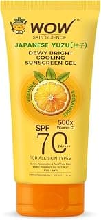 WOW Skin Science Japanese Yuzu + Vitamin C with 5 Ceramides Dewy Bright Sunscreen Gel | SPF 70 PA++++ 500x Vitamin C | Quick Absorption | No White Cast | Water Resistant | UVA + UVB Protection | 80ml | Japanese Yuzu