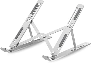 Geonix Trek T3 Aluminium Ergonomic Laptop Stand | 7 Angles Adjustable Tabletop | Anti Slip Rubber Pads | Foldable | Compatible with Laptops Upto 17 inch (Silver)