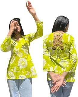 SANGOURI Women Floral Top with Back Tie-Up Detail | Casual Stylish Summer Top for Women