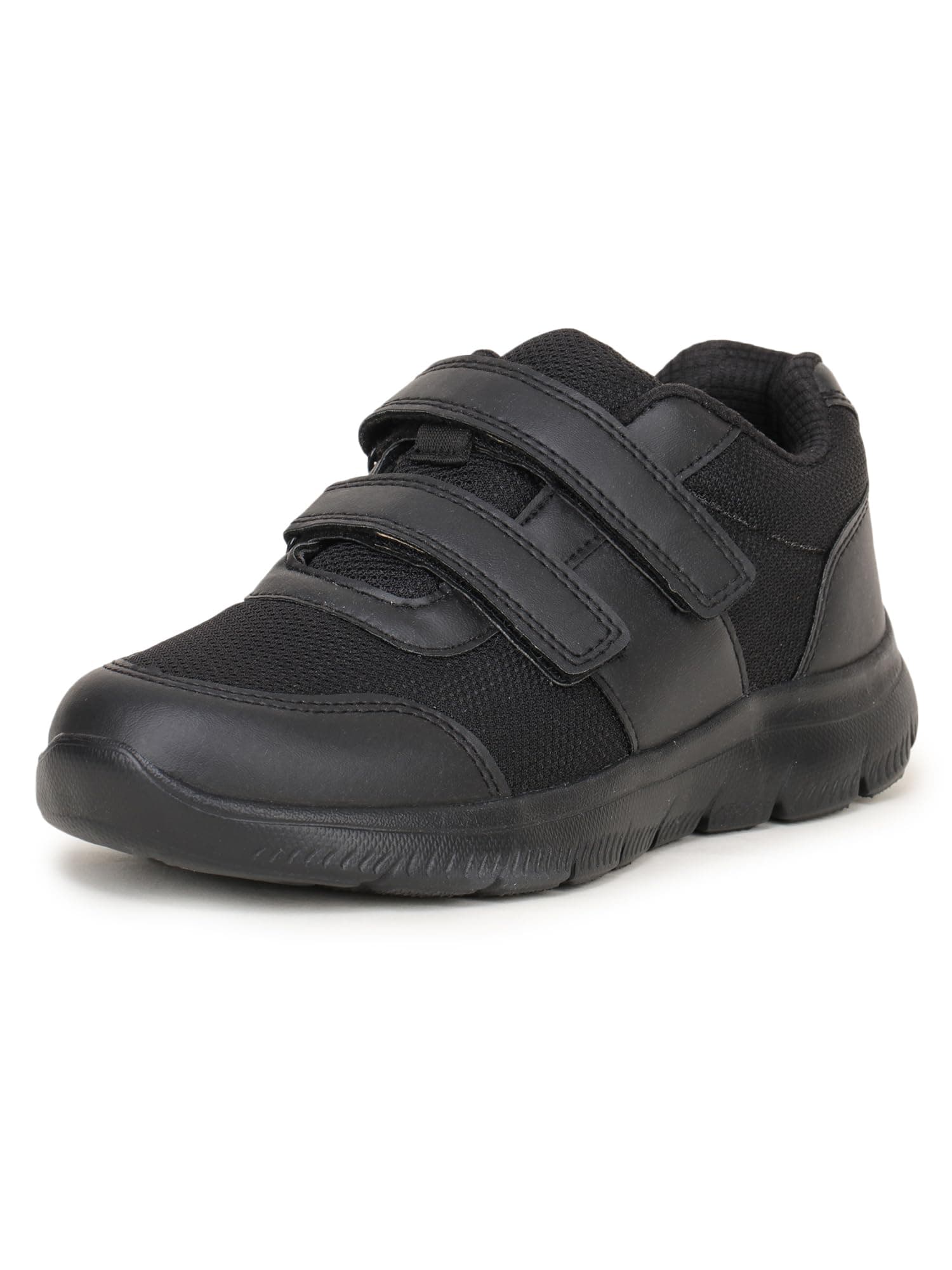 ATHCO Fushion School Shoes Black for Boys & Girls| Soft Cushioned Memory Foam Heel Pad Support|Uniform Shoes | Lightweight | Velcroo |Easy Wear & Care|Padded Textured Heel Grip Lining | Breathable | All Day Comfort