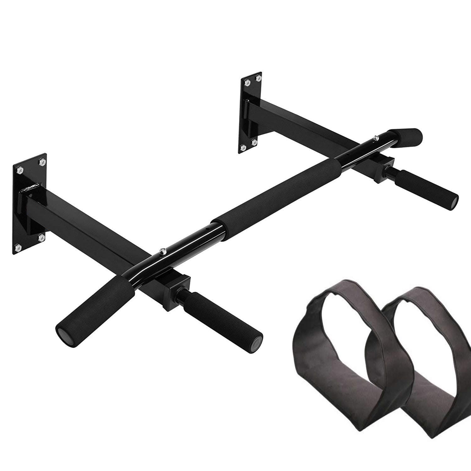Protoner Wall Mounting Chin Up Bar with Solid One Piece Construction Bar + Ab Straps Fitness Combo