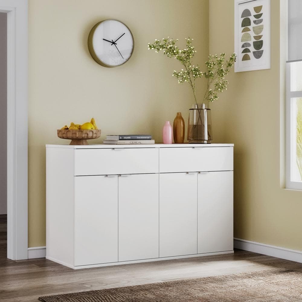 Wakefit Engineered Wood Sideboard | 1 Year Warranty | Storage Cabinet for Home Kitchen Living Room | 2 Closed Compartments & 2 Drawers | Kimani - Frosty White
