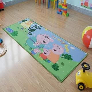 Athom Living Peppa Pig Family Runner Carpet, 2x4.5 ft, Anti-Skid Backing, Perfect for Kids Bedroom and Playroom
