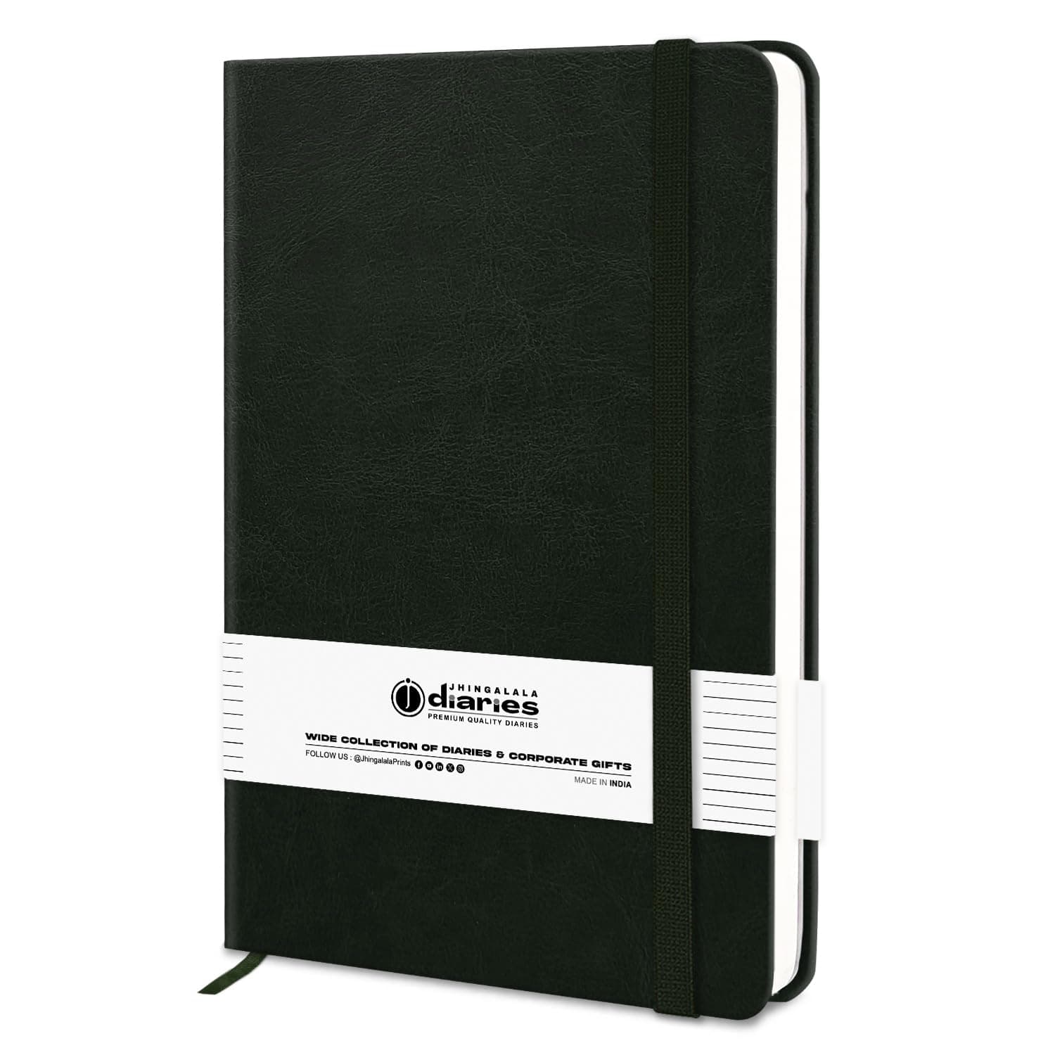 Jhingalala PU Leather Finish Hard Bound A5 Size Executive Diary Notebook with Elastic Closure (Green)