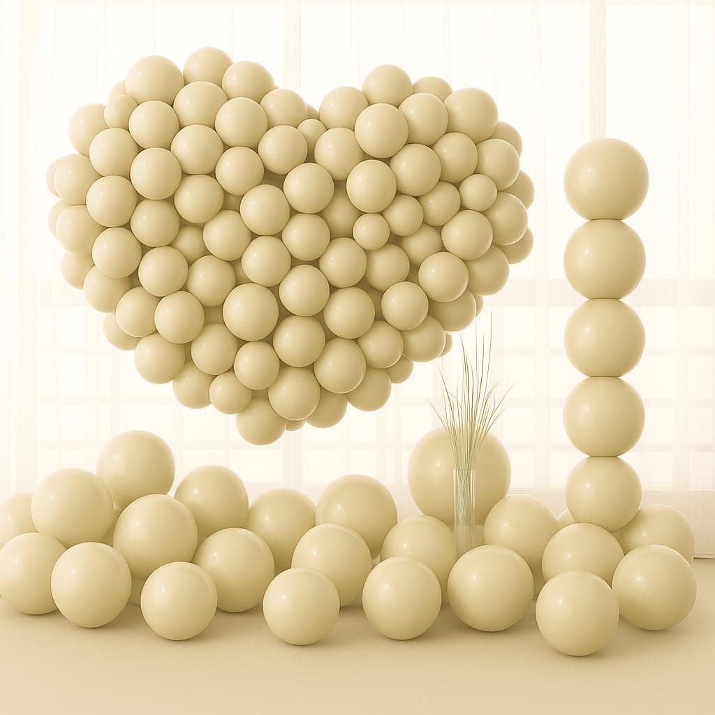 Rozi Decoration 50 Pcs Sand White Colour Balloons for Birthday, Wedding, Anniversary, Baby Shower Party Supplies | White Balloons for Birthday Decorations Items
