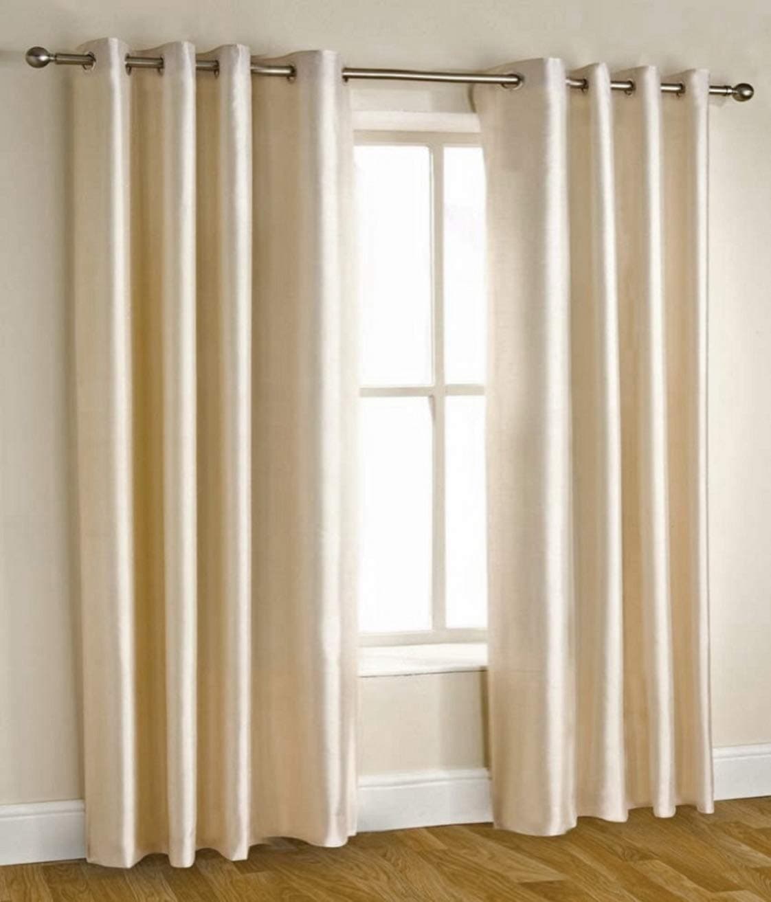Homefab India Pack of 1 Royal Silky Cream Window Curtain with Stainless Steel Eyelets - 5 feet