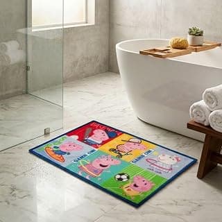 Athom Living Peppa Pig Character Printed Themed Kids Multicolor Premium Nylon Bathmat, with Latex Backing, Anti-Skid, 37 x 57 cm, Pack of 1