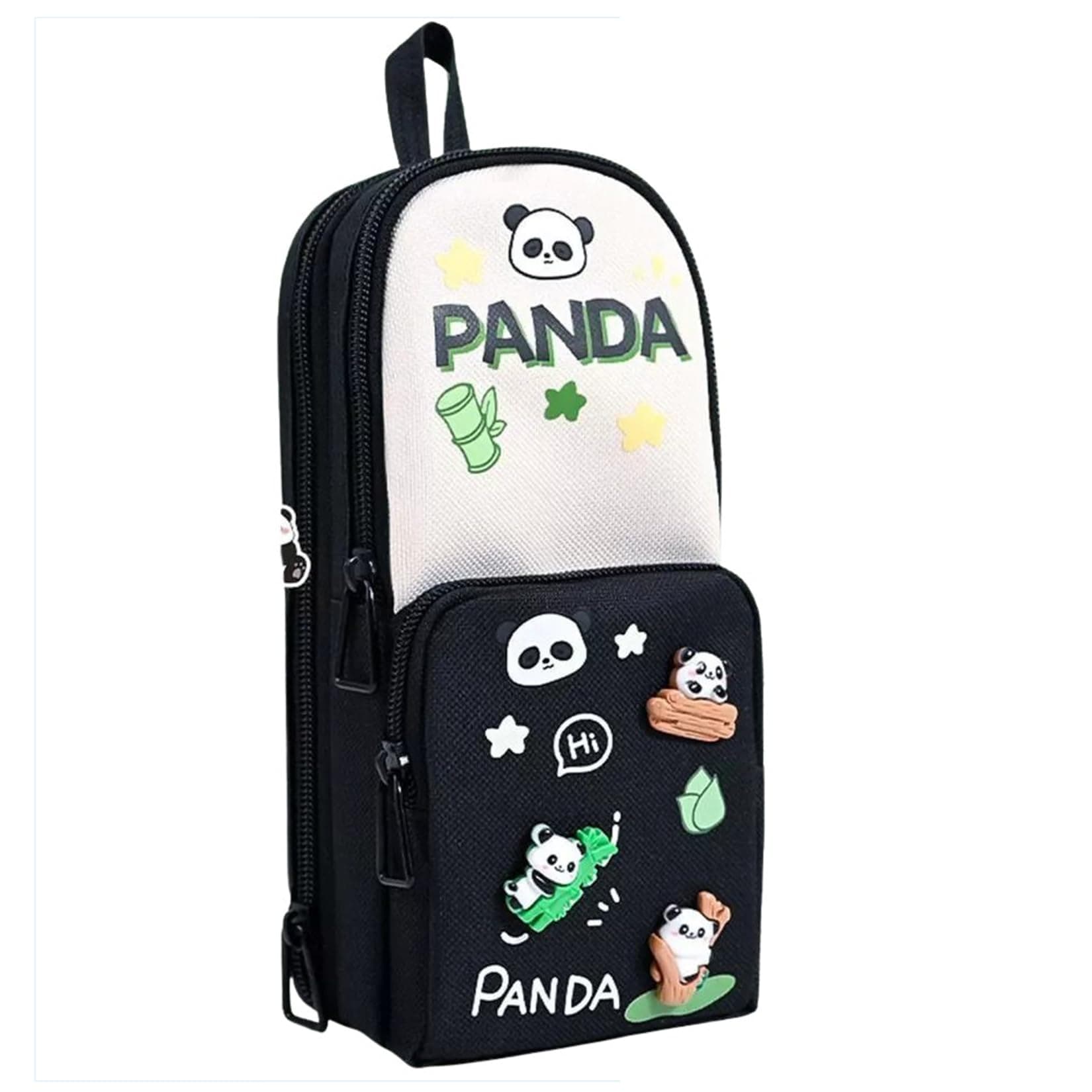 Onpalm Enterprise Canvas Kawaii Pencil Case 3 Compartment Cute Pencil Case for Girls Large Capacity Pen Pencil Pouch Smooth Zipper Multifunctional Stationery Organizer for School Office (HT BW Panda)