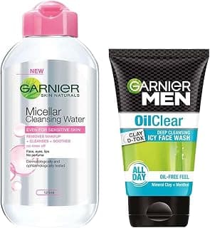 Garnier Skin Naturals Micellar Cleansing Water, 125Ml+ Men Oil Clear Deep Cleansing Facewash, 100G