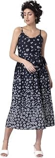 FabAlley Women Navy Floral Ruffled Midi Dress