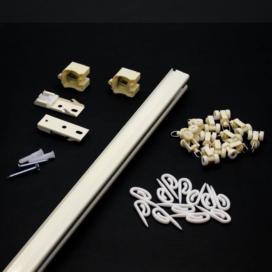 FAPBADRI M Track Curtain Channel for a Window/Door Measuring Less Than 4 feet, Ceiling Fit, All Accessories Included Such as Runners, Hooks, End caps, Ceiling Brackets, Screws & Wallplugs
