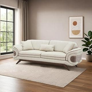 Royaloak Lisbon 3 Seater Sofa | Super Soft Dual Color Fabric Upholstery | Tapered Wooden Legs | High Resilience Foam | Tufting Design Backrest | Lumbar Support