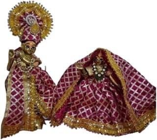 AsiaticJaipur Radha Krishna Jugal Jodi Pink Designer Dress | Heavy Gota Work & Yellow Lace Work | Poshak for 9 Inch Idol | 5 Inch Size Dress