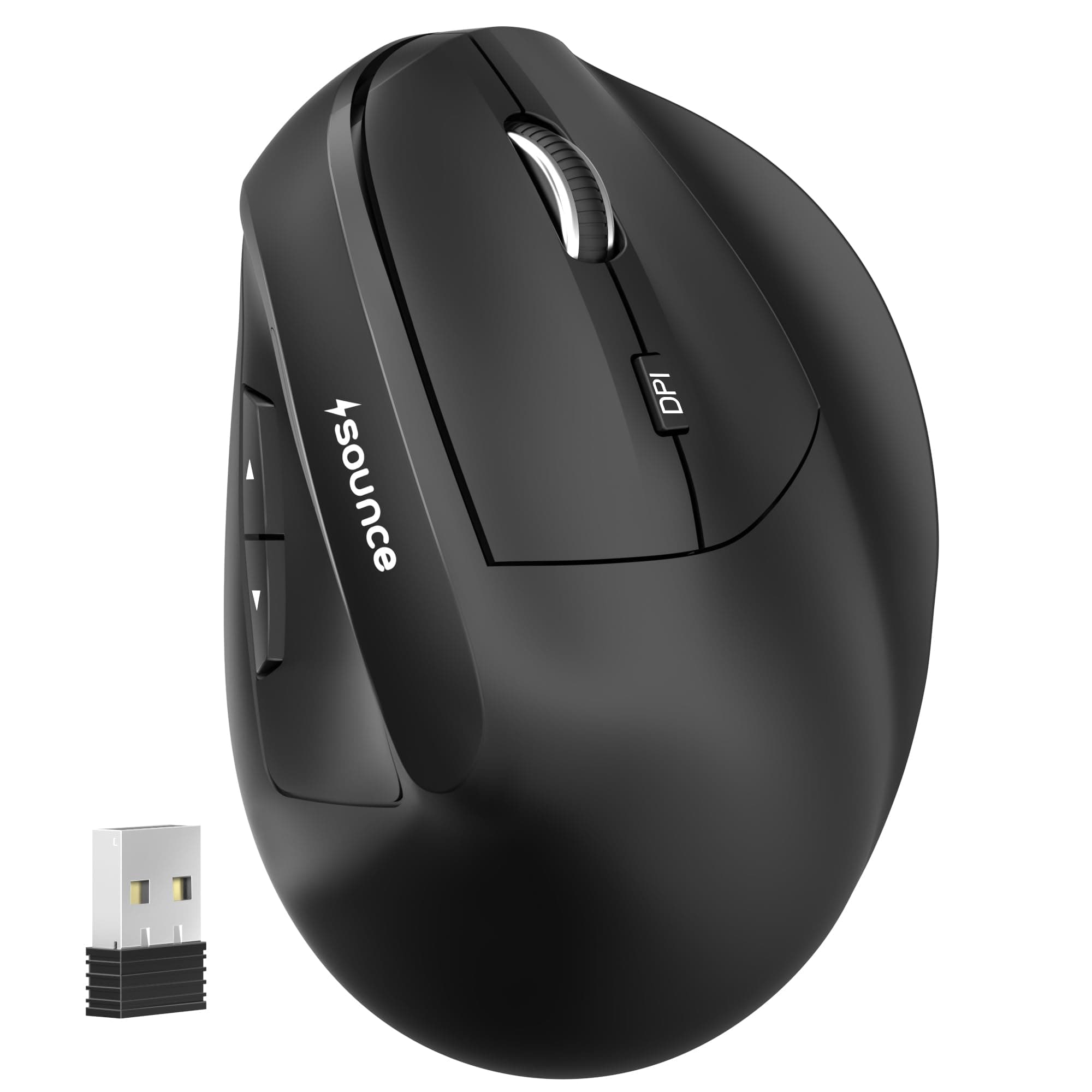 Sounce ErgoFlow Vertical Wireless Mouse – Bluetooth & 2.4GHz Dual Mode, 800/1600/2400/3200/4000 DPI Adjustable, 6 Buttons, Rechargeable Battery, Silent Click, Ergonomic Design (Black)