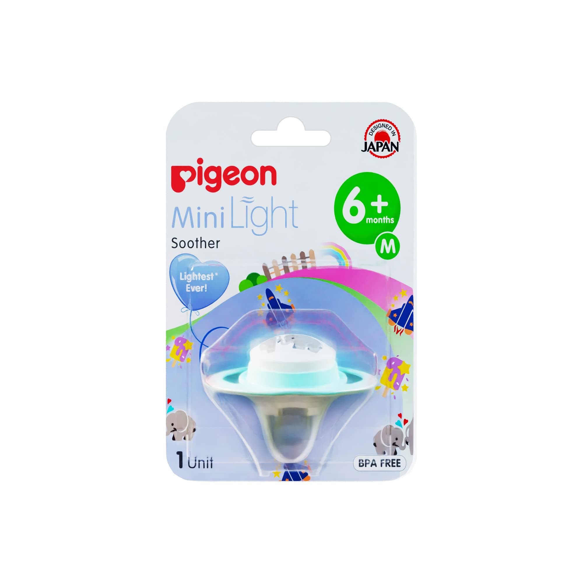 Pigeon Baby Soother M Size for Babies,Bpa Free,Silicone,Minilight-Elephant,Designed in Japan, More Air Flow, Transparent