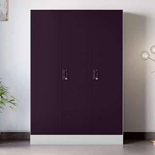 Interio by Godrej Slimline 3 Door Steel Almirah | Royal Ivory and Textured Shellwine Red + 1 Year Warranty, Locker, 7 Shelves