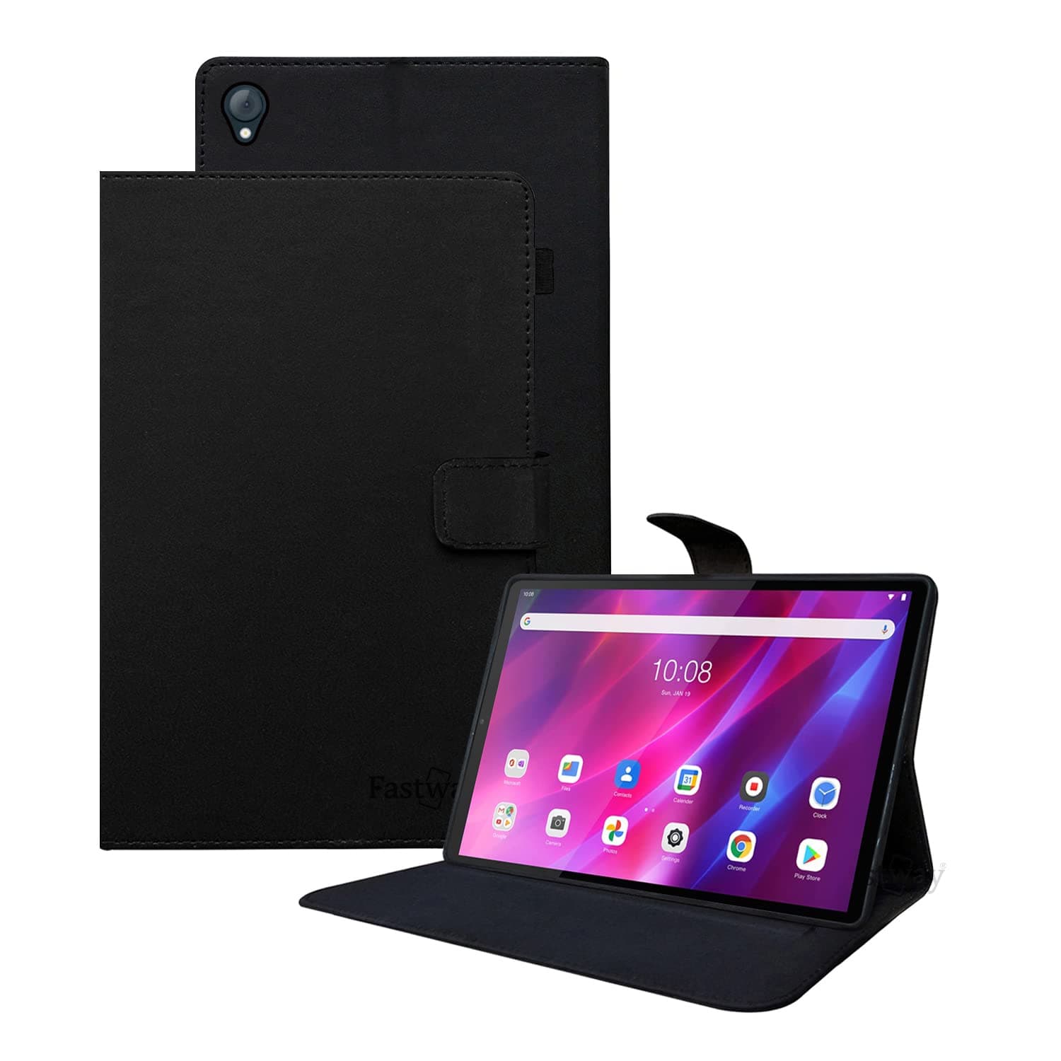 Fastway Executive Leather Flip Cover with Silicone Back Case for Lenovo Tab K10 FHD 10.3 inch Tablet [Model: TB-X6C6F / TB-X6C6X / TB-X6C6NBF] (Black)