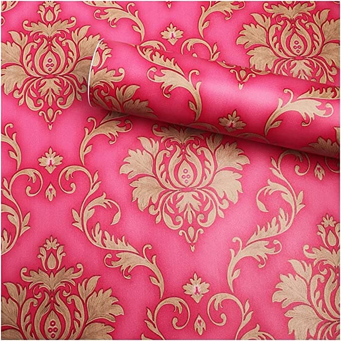 ELTON DIY Wall Paper/Wall Sticker Self Adhesive Red Highlighter Elegant Living Room Bed Room Decoration Furniture Make Over Interior Exterior Easily Removable(50 Sq.Ft CM) Red Damask