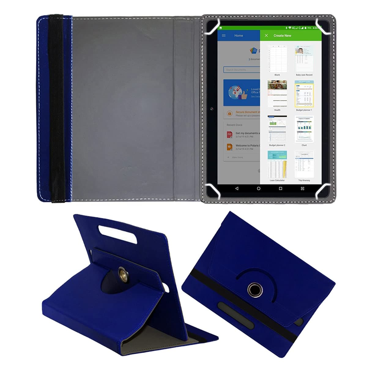 Fastway Rotating Leather Flip Stand Case Cover for DOMO Slate SL36 OS9 SC 10.1-Inch Tablet (Blue)