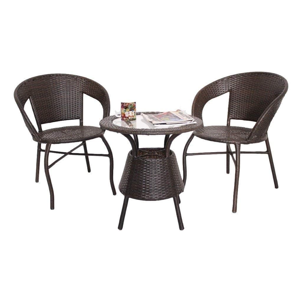 CORAZZIN Garden Patio Seating Chair and Table Set Balcony Outdoor Furniture with 1 Tables and 2 Chair Set (Brown) - Rattan, 63.5 Cm