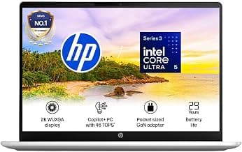HP OmniBook OLED ● Intel Core Ultra 5 322● 46 Tops● 16GB DDR5 (Upgradeable)● 512GB SSD● 2K●14''/35.6cm● 300nits● Win11● Office24● Silver● 1.4kg● hs0052TU● Lighter mini GaN Charger● AI Laptop