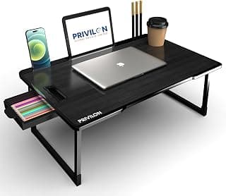 Multi-Purpose Laptop Table, Study Table| Bed Table| Adjustable Height, Portable for Office, Work Form Home | DIY Table, Easy to Assemble, Engineered (ADJ Black) (black simple)